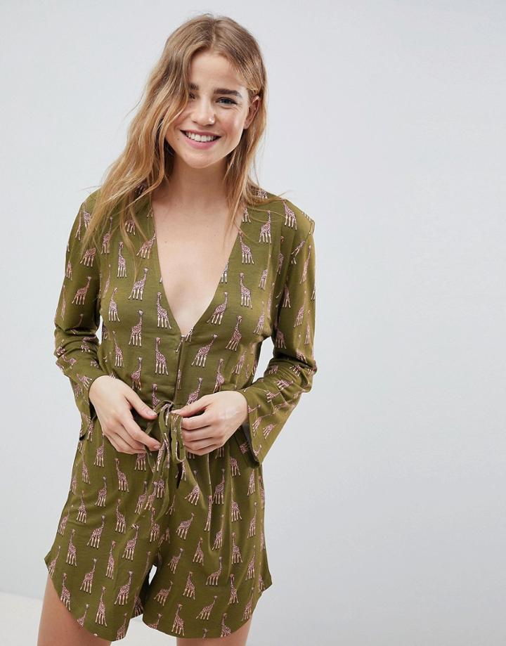 Chelsea Peers Nyc Giraffe Romper Set - Green