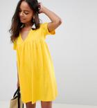 Asos Design Petite Ultimate Cotton Smock Dress - Yellow
