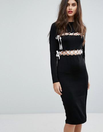 Non-blonde Lace Up Dress - Black