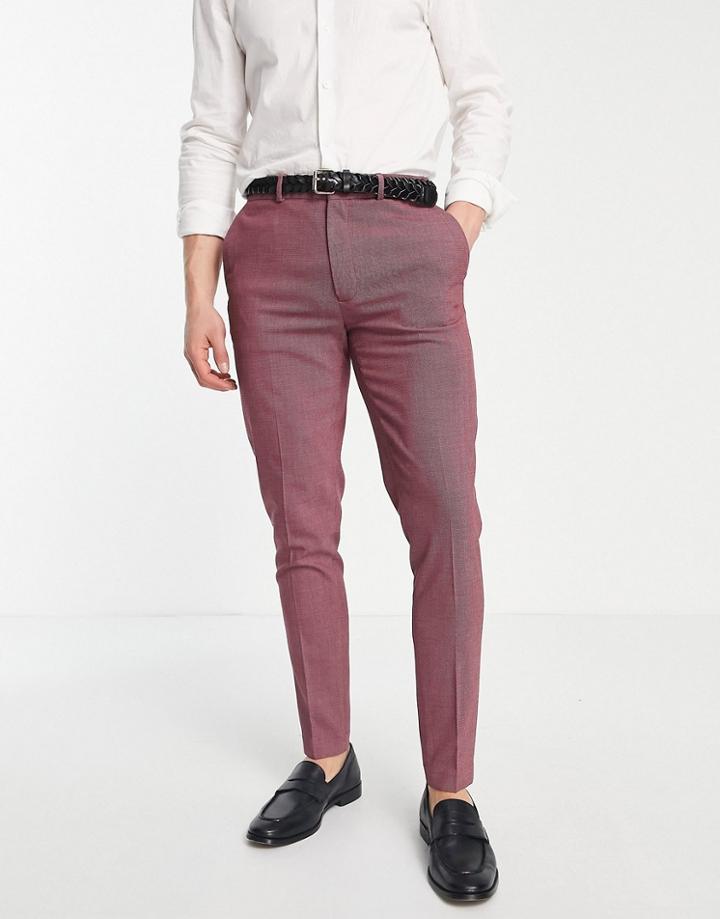 Asos Design Smart Super Skinny Pants With Pin Dot Texture In Burgundy-red
