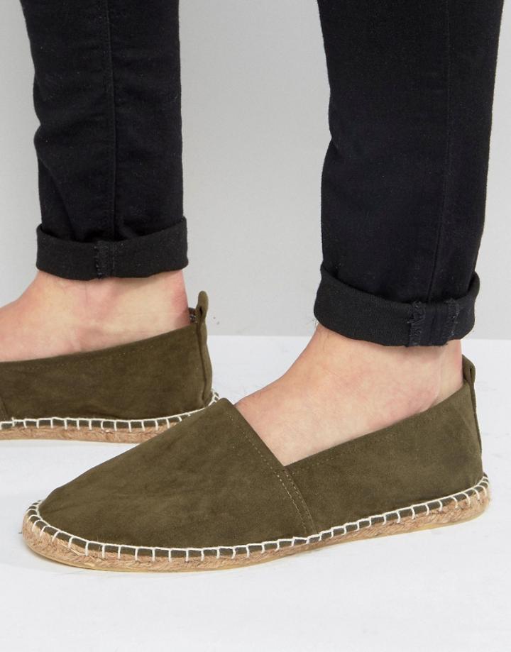Asos Espadrilles In Khaki Faux Suede - Green