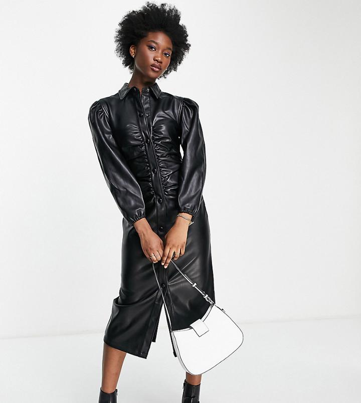 Urban Bliss Exclusive Ruched Front Faux Leather Dress In Black