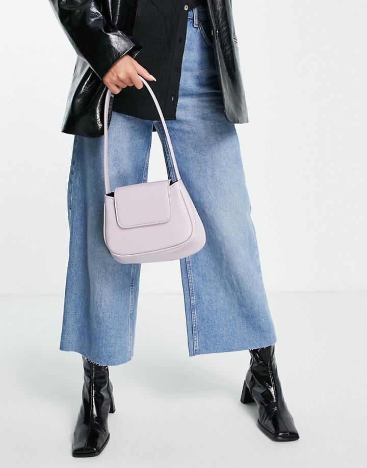 Asos Design Curved Shoulder Bag With Flap In Lilac-purple