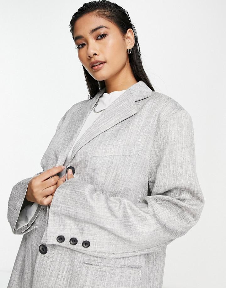 Topshop Oversized Mensy Blazer In Light Gray - Part Of A Set