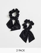 Easilocks Satin Ribbon Short Scrunchie Double Pack In Black-no Color