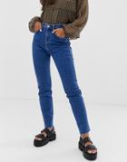 Pull & Bear Slim Mom Stretch Jeans In Dark Blue - Blue