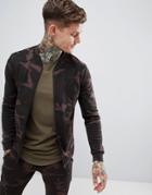 Siksilk Zip Jersey Bomber Jacket In Camo-green