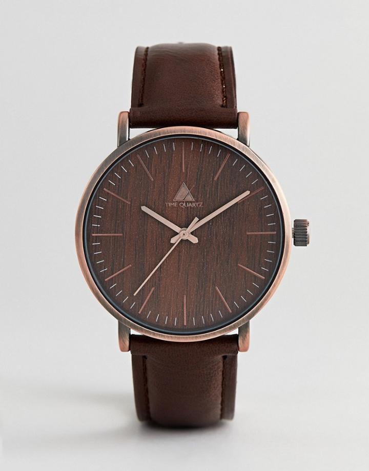 Asos Watch With Wood Effect And Brushed Copper Finish - Brown