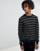 Pull & Bear Sweater In Navy With Stripes - Navy