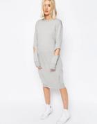 Asos White Tuck Detail Midi Sweater Dress With Cut Out - Gray
