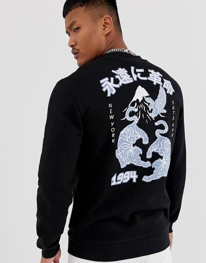 Asos Design Jersey Bomber Jacket With Back Print-black