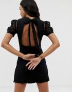 Fashion Union Open Back Lace Mini Dress - Black