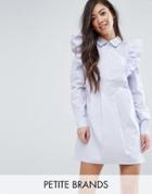 Fashion Union Petite Ruffle Shoulder Shirt Dress - Blue