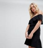 Asos Design Tall Off Shoulder Sundress With Tiered Skirt-black