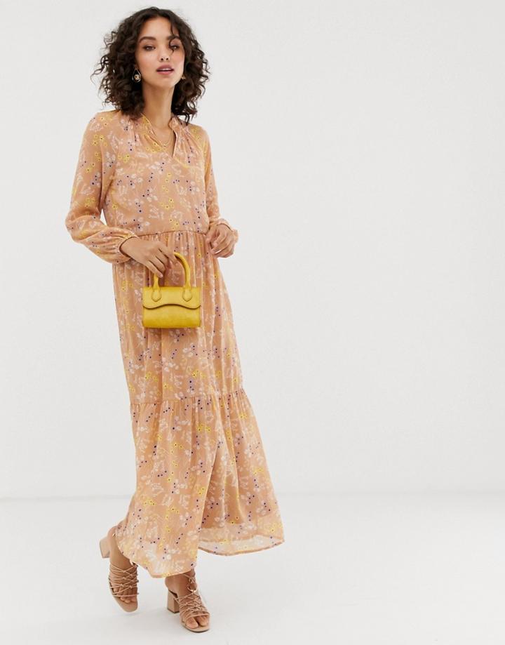 Vero Moda Floral Print Tiered Maxi Dress-multi
