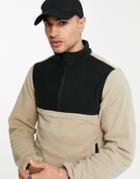 Jack & Jones Originals 1/4 Zip Fleece In Beige Color Block-neutral