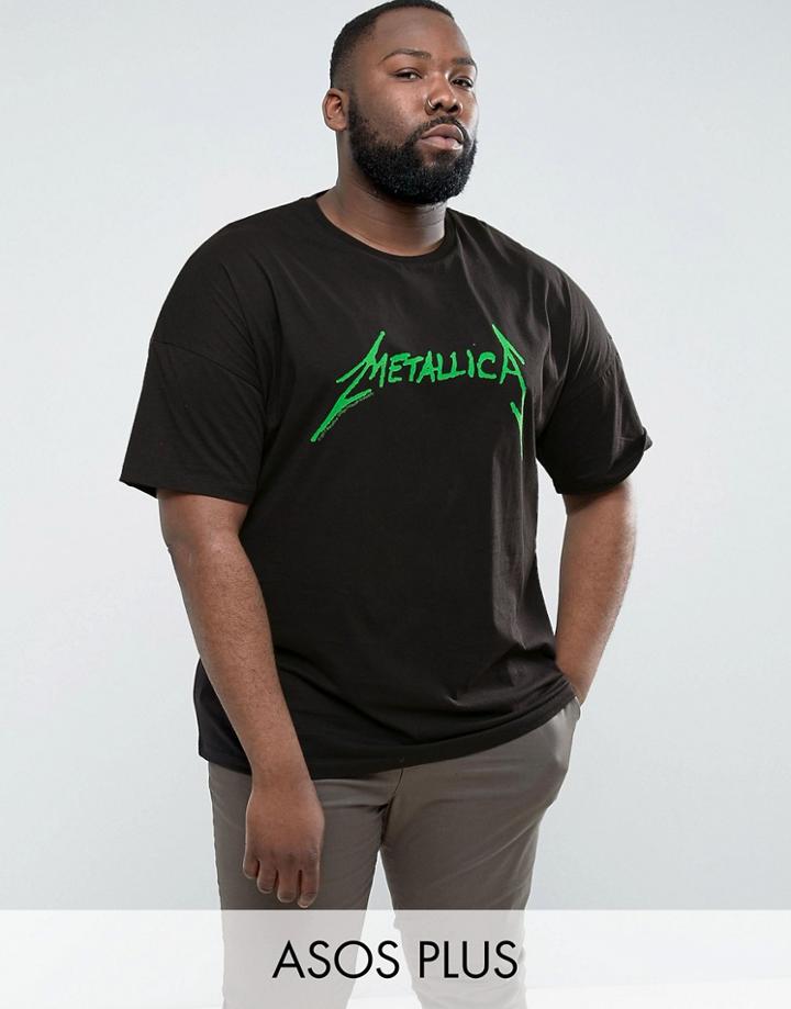 Asos Plus Metallica Oversized Band T-shirt With Fluro Logo Print - Black