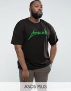 Asos Plus Metallica Oversized Band T-shirt With Fluro Logo Print - Black