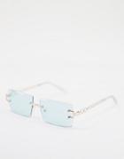 Asos Design Rimless Mid Square Sunglasses With Temple Detail In Green-gold