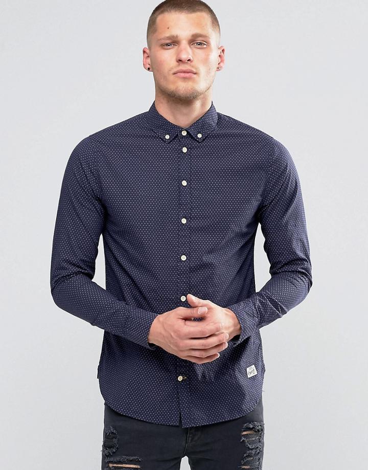 Blend Slim Butondown Shirt Microdot Navy - Navy
