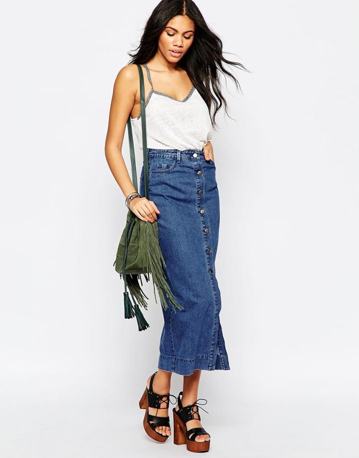 Brave Soul Denim Midi Skirt - Denim