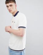 Fred Perry Hem Ribbed Pique Polo In Off White - White