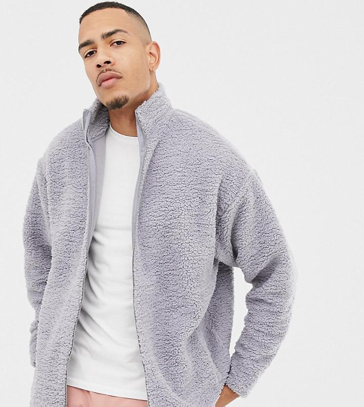 Asos Design Tall Oversized Track Jacket In Gray Borg