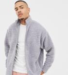 Asos Design Tall Oversized Track Jacket In Gray Borg
