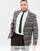 Gianni Feraud Plus Premium Skinny Fit Woven Tapestry Blazer-gray