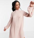 Asos Design Tall High Neck Pleated Trapeze Mini Dress In Pale Pink
