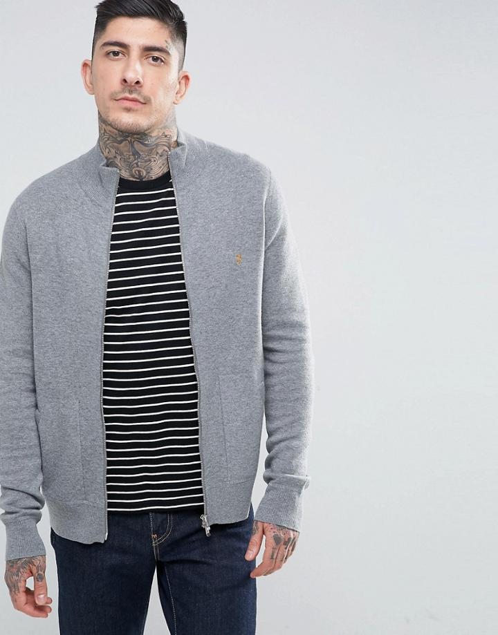 Farah Fermoy Slim Fit Double Faced Knitted Track Jacket In Gray - Gray