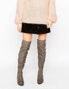 Aldo Chiaverni Leather Flat Over The Knee Boots - Gray