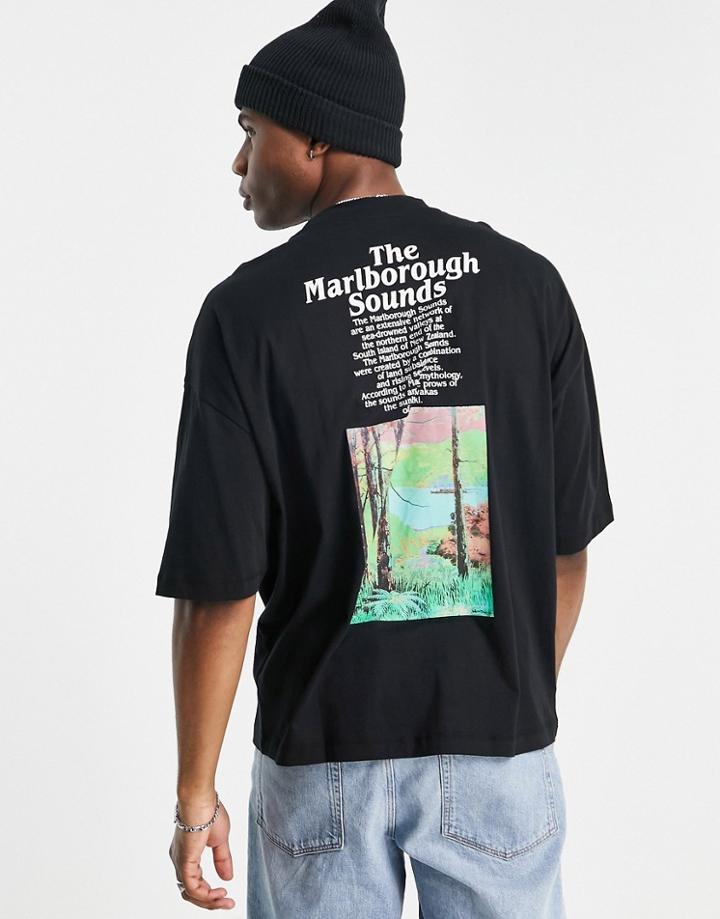 Asos Design Oversized T-shirt In Black With Photographic Chest & Back Print