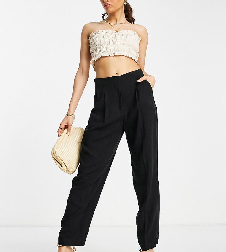 Asos Design Petite Linen Soft Tapered Mom Pants In Black