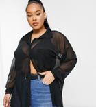 Asos Design Curve Oversize Mesh Button Shirt In Black