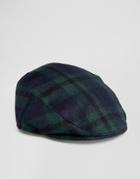 Asos Flat Cap In Black Watch Check - Multi