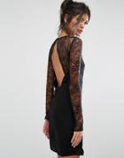 Vila Lace Sleeve Open Back Dress - Black