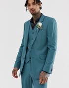 Asos Design Wedding Slim Suit Jacket In Mid Blue - Blue