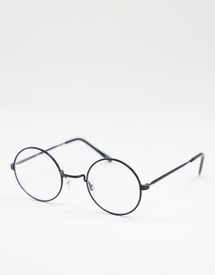 Jeepers Peepers Round Lens Clear Glasses In Black