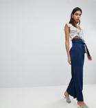 Reclaimed Vintage Inspired Wide Leg Pants With Paper Bag Waist - Navy