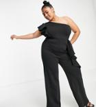 True Violet Plus One Shoulder Wide Leg Jumpsuit In Black