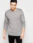 Asos Cotton Sweater With Button Shoulder - Gray Twist
