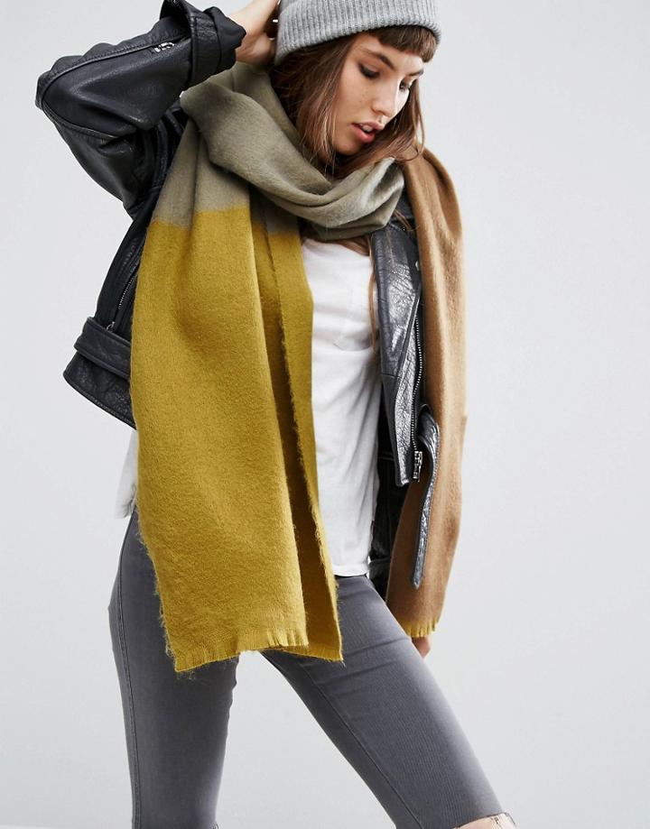 Asos Supersoft Long Woven Scarf In Color Block - Green