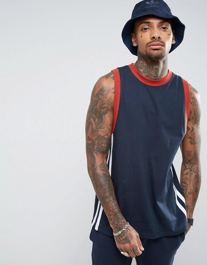 Asos Oversized Tank With Contrast Retro Panelling In Navy - Navy
