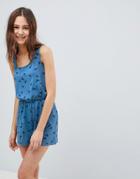 Brave Soul Swoop Romper In Bird Print - Blue