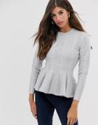 Ted Baker Beffi Stitch Detail Peplum Sweater - Gray