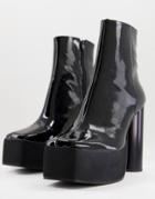Asos Design Platform Heeled Chelsea Boots In Patent Black Leather