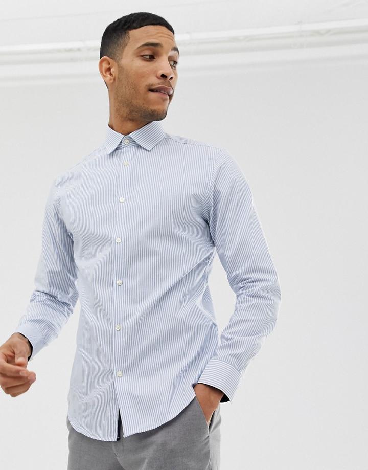 Selected Homme Slim Fit Striped Easy Iron Smart Shirt In Light Blue