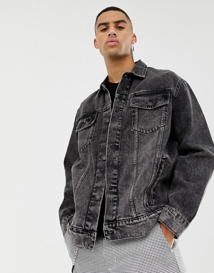 Cheap Monday Denim Jacket In Washed Black - Blue