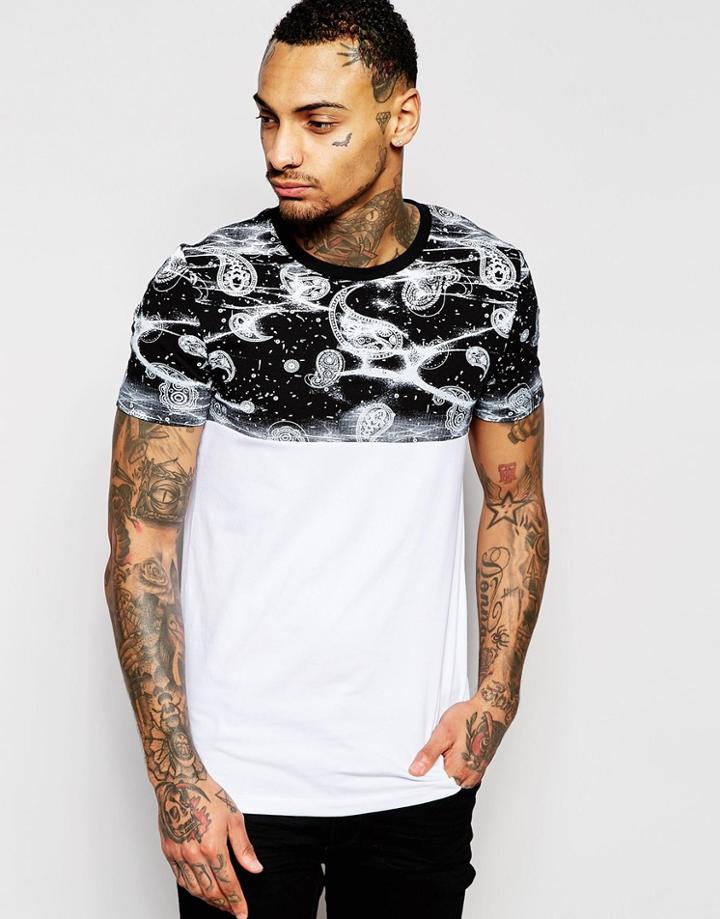 Asos Muscle T-shirt With Paisley Print Yoke - White